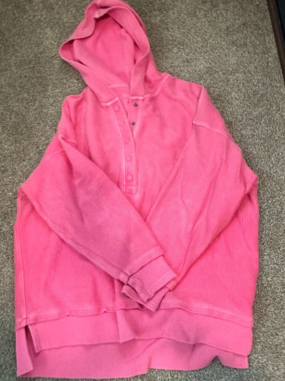 Aerie Ribbed Quarter Button Hoodie Sweatshirt Pink Size M